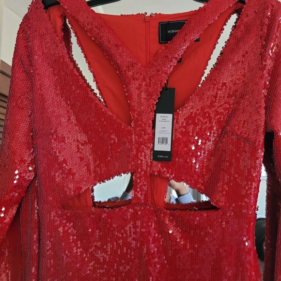 BCBG Red Sequins Dress, Size 6. - Picture 3 of 4